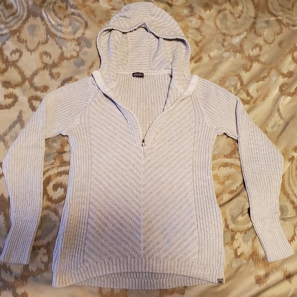 Women's Eddie Bauer White Ribbed Hooded Long Sleeve Sweater (Sz Med) - Picture 2 of 10